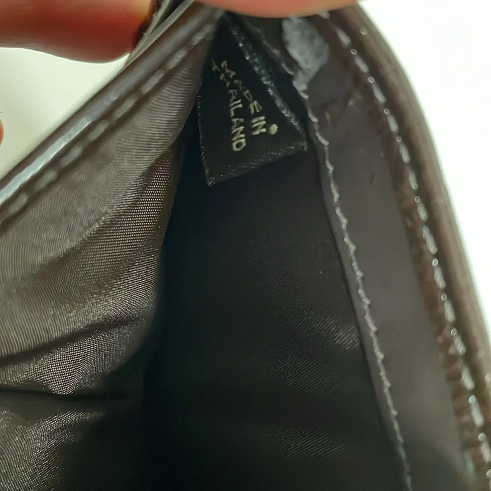 Coach Brown Signature Canvas and Leather Buckle Flap Compact Wallet